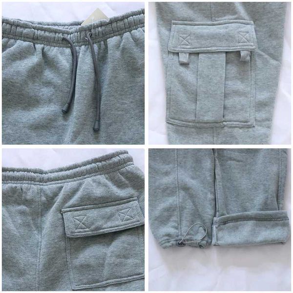 

warm men pants fashion fleece thick grey cargo pants multi tactical sweatpants male streetwear causal winter homme pockets cekfu, Black