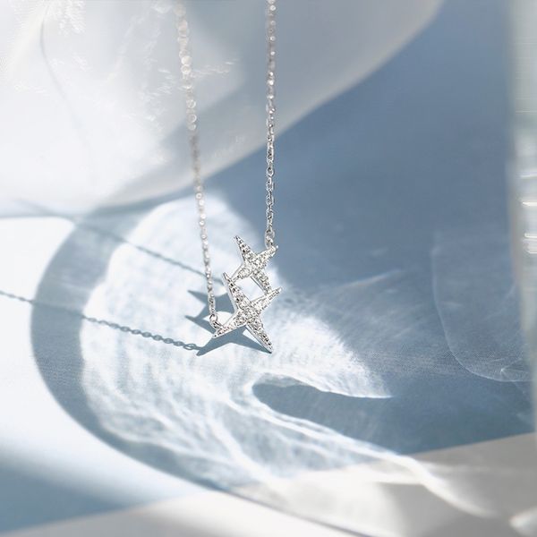 

star shape pendant necklace simple crystal clavicle chain fashion jewelry accessories gift for women, Silver