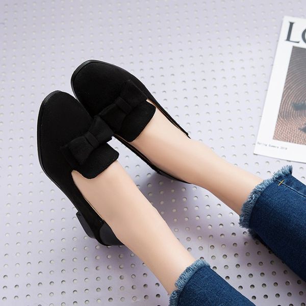 

oversized ladies high heels women shoes woman pumps bow-tied single-shoe lady with square head, Black