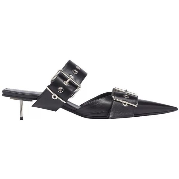 

fashion pointed toe sandals women summer high heels black metal buckle women shoes 2020 new chaussures femme