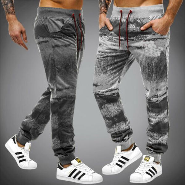 

2020 new men's casual sweatpants european-american style ladder cloud printing fashion street pants, Black