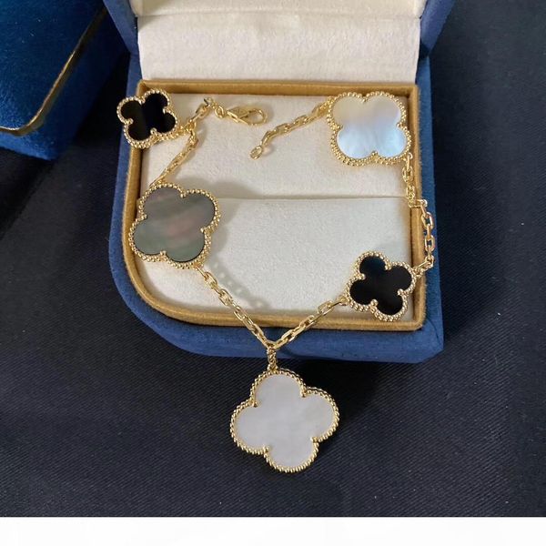 

s925 silver luxurious quality pairs style five flowers and large size charm bracelet for women wedding jewelry gift drop shipping ps3459, Golden;silver