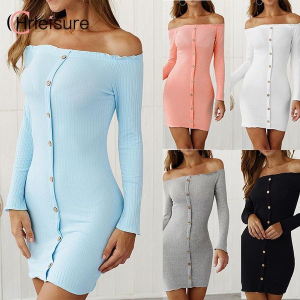 

chrleisure women dress dress women 2020 off shoulder long sleeve slim elastic bodycon party dresses vestidos, Black;gray