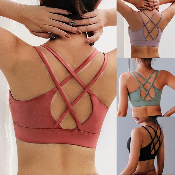 

vertvie women sports bra push up strappy sports bras for female bandage running wirepadded medium support yoga bra, White;black