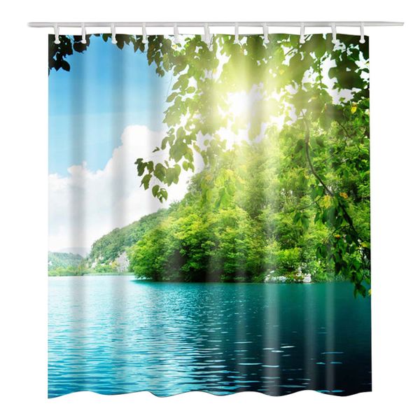 

shower curtain 12 hooks indoor bathroom decor forest landscape waterproof screen