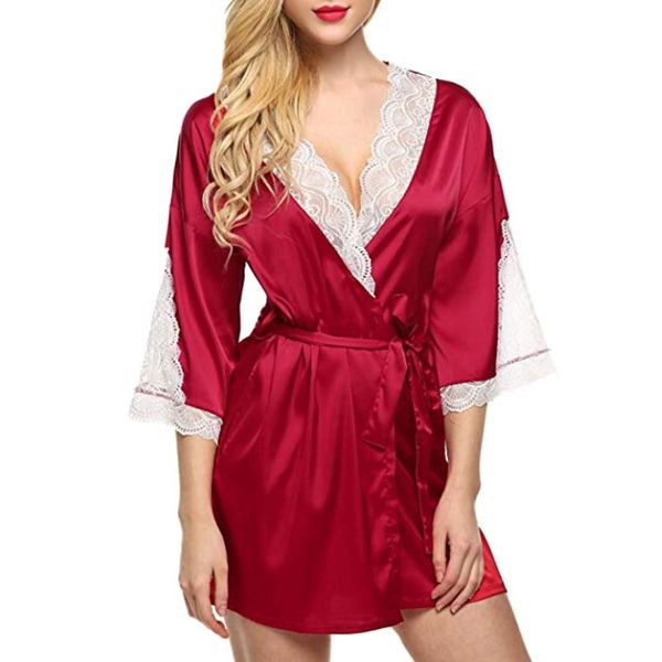 

lingerie pajamas for women home clothes nightie fashion sleepwear lace temptation belt underwear dress coat h4, Black;red
