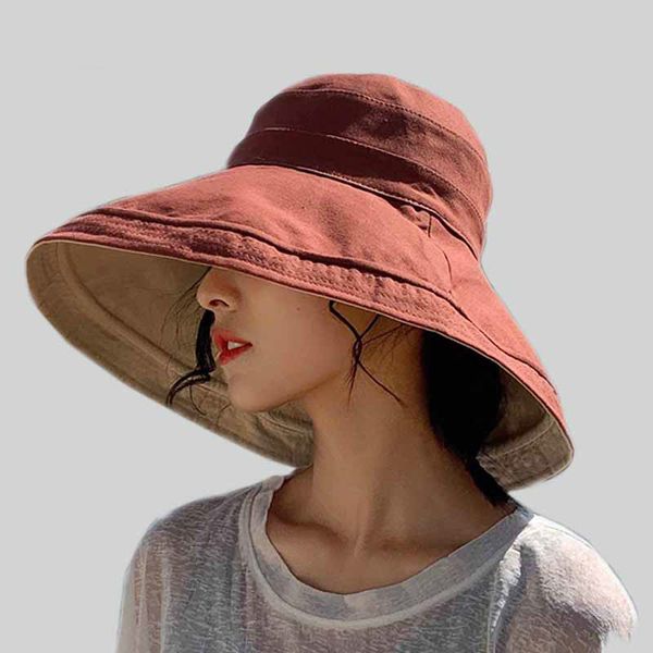

reversible foldable cotton sun hat for women summer wide brim uv protection panama beach hat ladies girls outdoor korean sea, Blue;gray