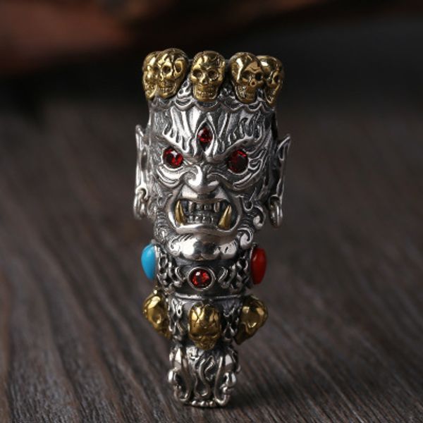 

925 sterling silver skull pendant buddha god of wealth mosaic color stone necklace pendant jewelry