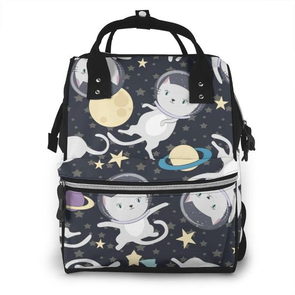 

fun cat astronaut in space nappy backpack mummy bag large capacity mom baby multi-function waterproof outdoor travel diaper bag