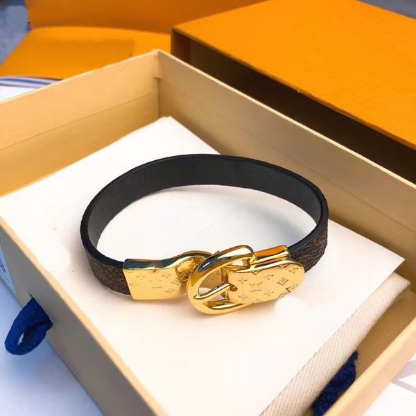 

europe america fashion men lady women print flower design leather bracelet bangle with 18k gold engraved initials four leaf flower buckle, Black