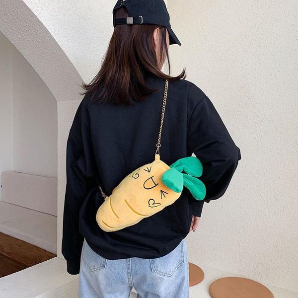 

fashion handbag women plush carrot crossbody bag elegant ladies chain bags warm smile winter bag exqusite girl beautiful handbag