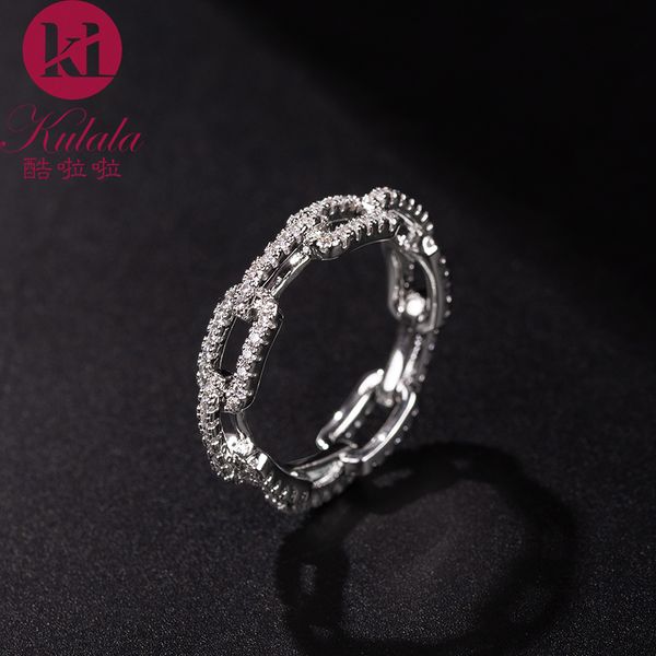 

europe and america full diamond inlaid zircon ring fashion personality chain chain lock ring lock tide jewelry girls ring, Golden;silver