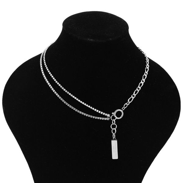

fashion stainless steel shiny crystal chain stitching necklace neck chain clavicle sale, Silver