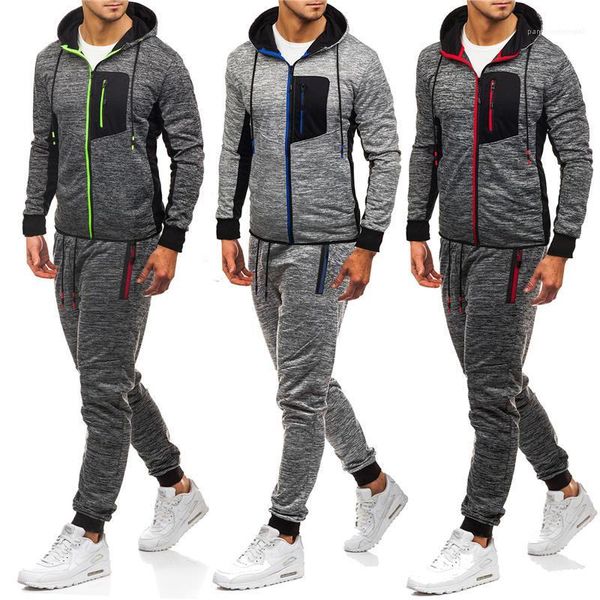 

gym three color mens sets new arrival sport designer mens tracksuits cardigan hooded mens 2pcs suits, Gray