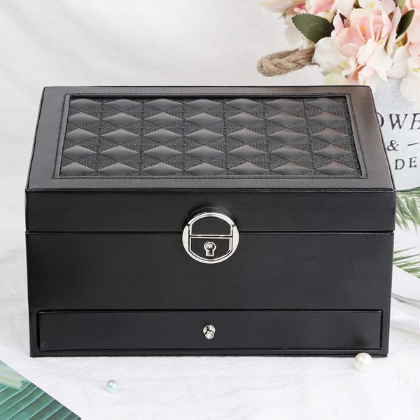 

fashion design leather box case package storage large space jewelry ring necklace bracelet selling mx200810, Black;white
