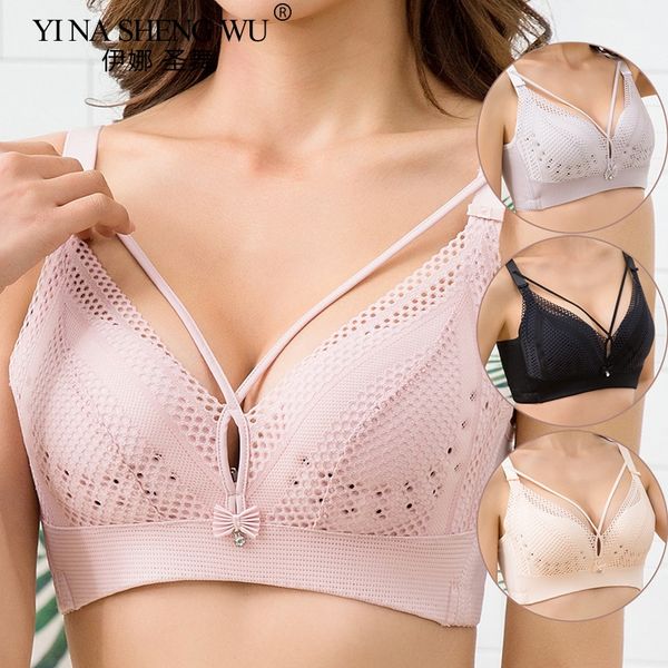 

lace bra women floral lace bra wire breathable seamless bralette wireless thin brassiere lingerie underwear plus size, White
