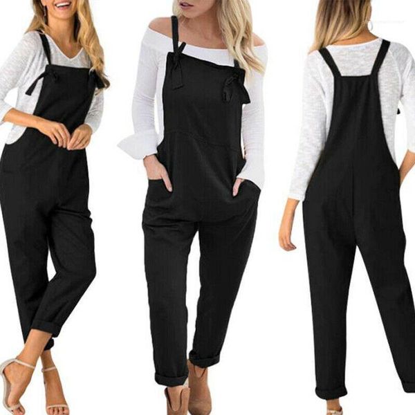 

woman women summer jumpsuits patchwork solid color capris rompers wearing with pockets loose casual overalls for, Black;white