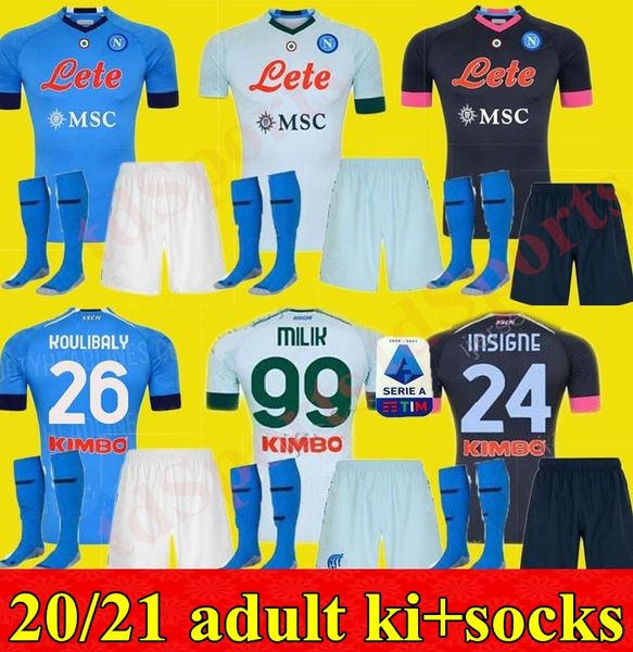 

20 21 napoli soccer jersey naples 2020 2021 koulibaly insigne milik maillots h.lozano mertens men kit football shirt set uniforms, Black