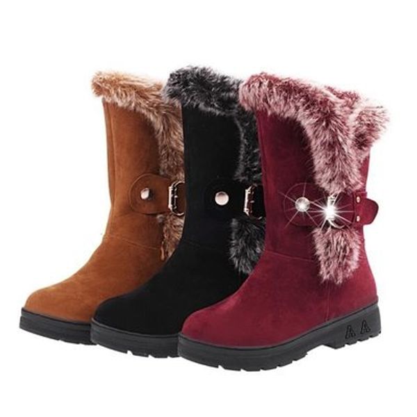 

200 autumn and winter new furry snow boots casual wild round head warm large size medium tube women's boots are half a yard, Black