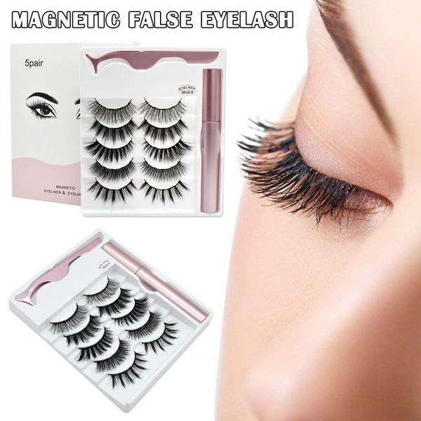

false eyelashes 5 pairs magnetic mixed liquid eyeliner tweezer set