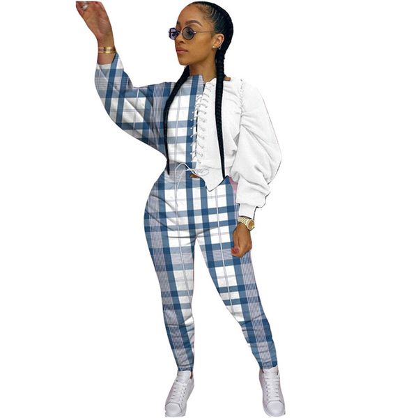 

designer casual womems tracksuits fashion leopard printed two piece set crew neck bandage panelled womens clothing, White