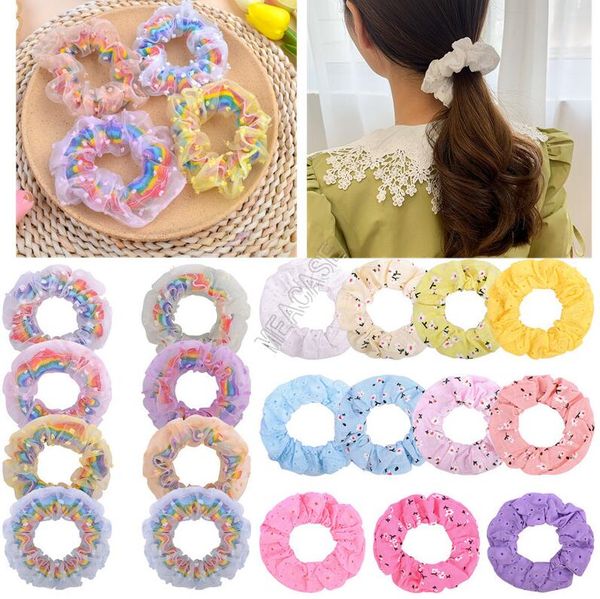 

women girls scrunchies hair ring rainbow large intestine ring headress elastic bobble hairband fashion hair rope ponytail holder sale d9311, Slivery;white