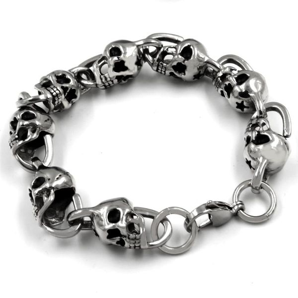 

mens stainless steel skull skeleton chain bracelet biker heavy jewelry birthday gifts for dad him boyfriend 24cm star bracelet, Black