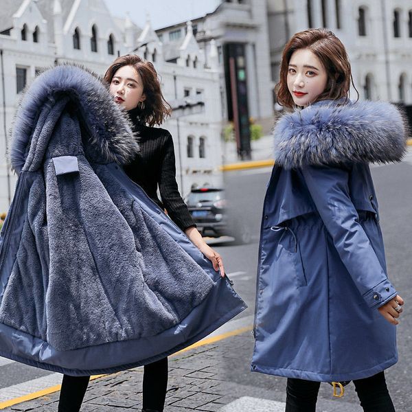 

women's down & parkas winter jacket women plus size 6xl 2021 hooded thick wool liner parka female long coat slim warm outwear, Black