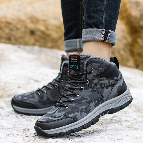 

boots men's winter casual short plush warm ankle boot male waterproof cotton outdoor hiking shoe comfortable snow, Black