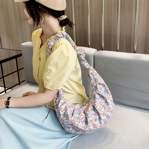 

fashion pleated women hobos shoulder bags retro floral cotton ladies messenger bag casual tote aii match female large handbags