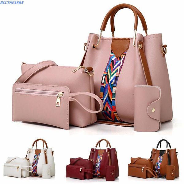 

fivelovetwo 4pcs women printing retro pattern hand bag shoulder bag+card package