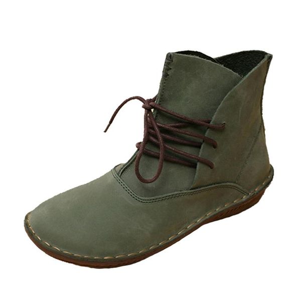 

mid-calf boots women leather shoes female retro casual booties design handmade flat genuine leather women boots size 35-42, Black