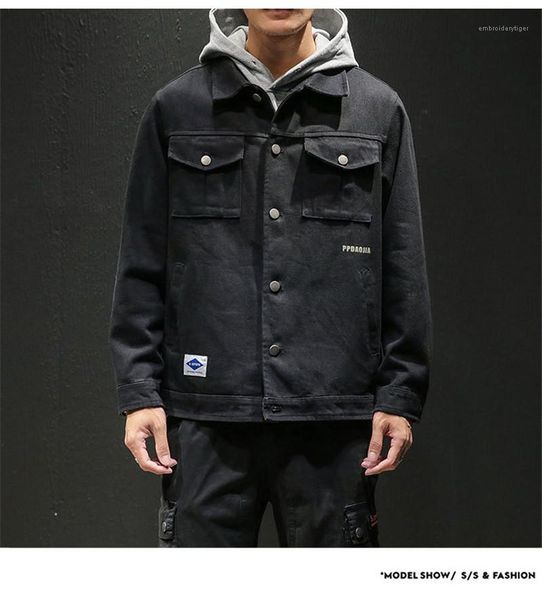 

denim jacket loose soild color long sleeve coat fashion lapel neck casual mens clothing designer mens, Black;brown