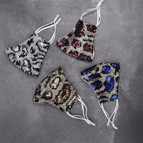 

bling leopard sequins face mask dust proof mouth masks washable reusable women face mask fashion