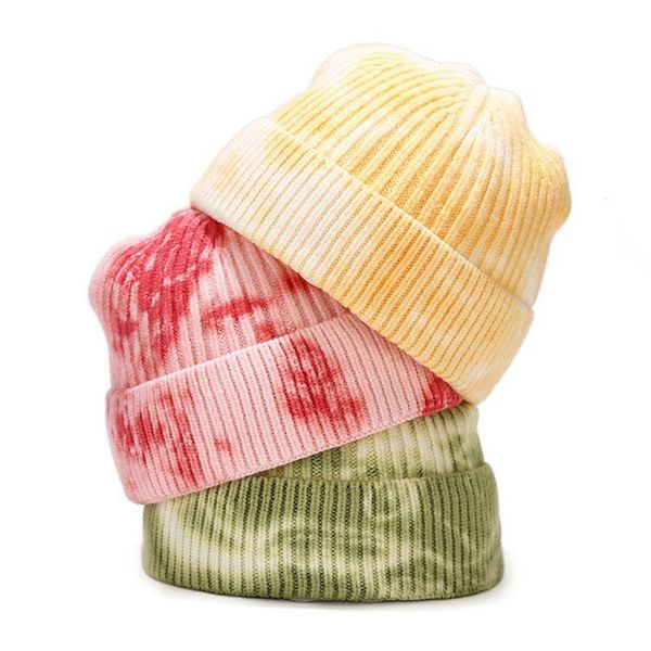 

fashion autumn winter cap tie dyed print wool soft hat for women men comfortable hip-hop knitted hat, Blue;gray