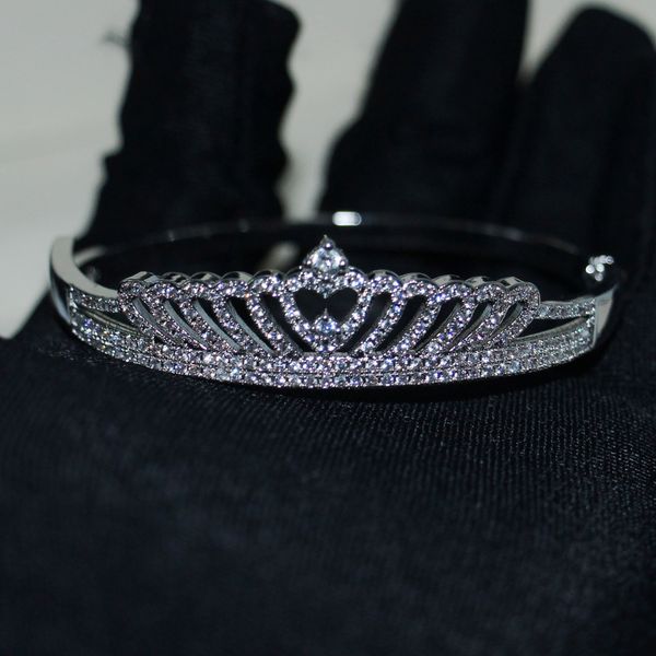 

choucong luxury jewelry 925 sterling silver pave 5a cubic zirconia cz diamond crown bangle party women wedding bridal bangles gift, Black