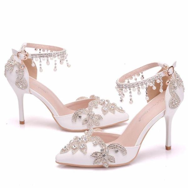 

2020 spring new fringed rhinestone pearl fashion sandals stiletto pointed high heels female large size single shoes, Black