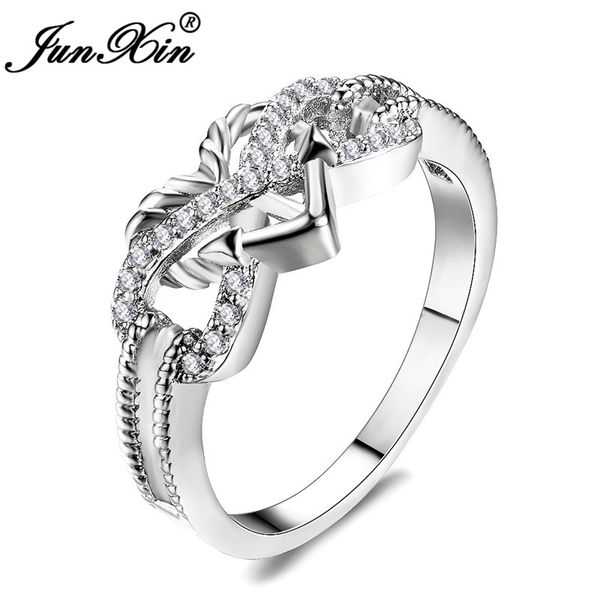 

junxin vintage silver color love heart rings for women wave infinity ring inlay white zircon wedding jewelry gifts, Golden;silver