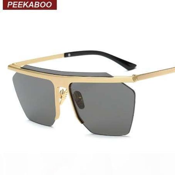 

peekaboo vintage mirrored rimless sunglasses polygon metal gold fashion big one piece lens sunglasses men women cool lentes, White;black