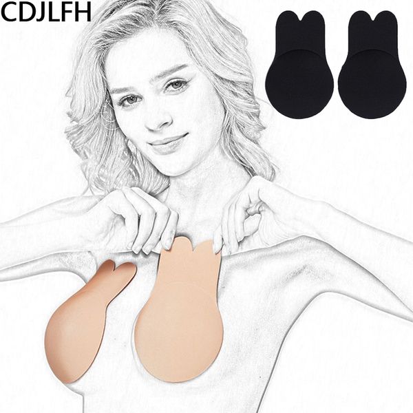 

cdjlfh new fashion women underwear lingerie solid silicone adhesive gel push up backless strapless invisible chest bra, Red;black