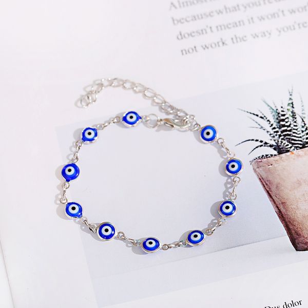 

trendy women's evil eye bracelet vintage silver color chain turkish blue eye charm wristband bracelets, Black