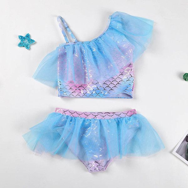 Sevimli Mermaid Dantel Bebek Kız Mayo Moda Kız Yüzmek Takım Elbise Bebek Bikini Çocuklar Mayolar Çocuklar Banyo Suits Çocuk Setleri Beachwear