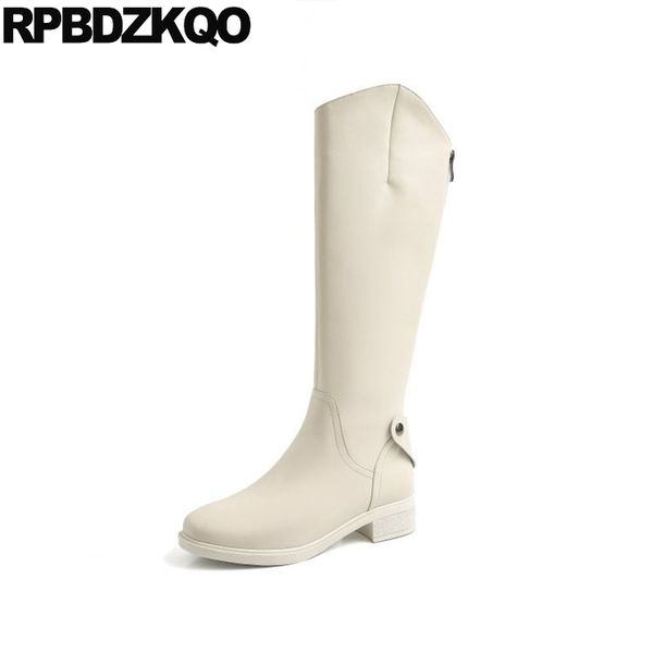 

brand women winter boots genuine leather shoes fall short block 2020 knee chunky beige round toe fur black autumn