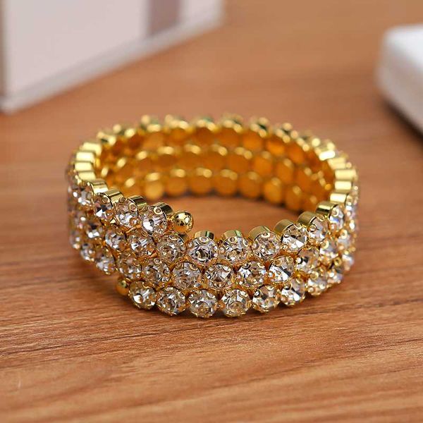 

3-роу браслет свадебное большой rhinestone кристалл stretch для womens и девочек 2020 новая мода стиль, Black