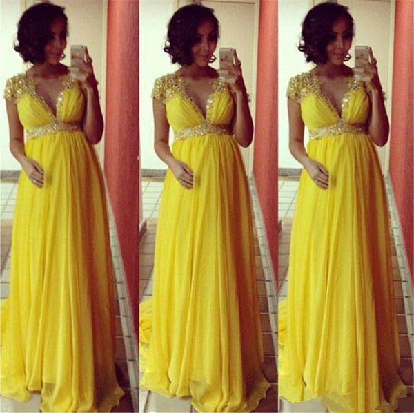 

2019 Pregnant Evening Dresses with Sash V Neck Maternity Party Gowns Long Chiffon Plus Size A Line Dress