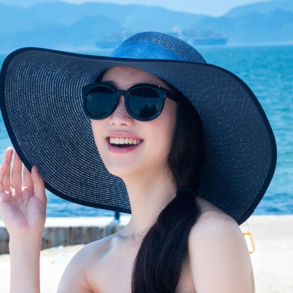

visors wide brim floppy hat beach straw hat summer korean women sun visor wide brim art for women, Blue;gray