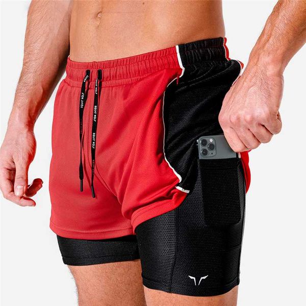 

men 2 in 1 compression fitness shorts men bodybuilding causal shorts male 2020 gym summer quick dry beach short homme, White;black