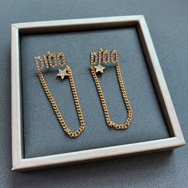 

d home/di home 2020 new diamond-studded letter tassel earrings women's internet celebrity temperament women's star earrings, White