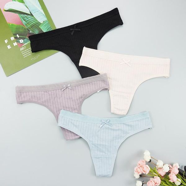 

3pcs/lots women thongs tangas cotton panties intimate underpants sports underwear thread panty low rise female g-string, Black;pink