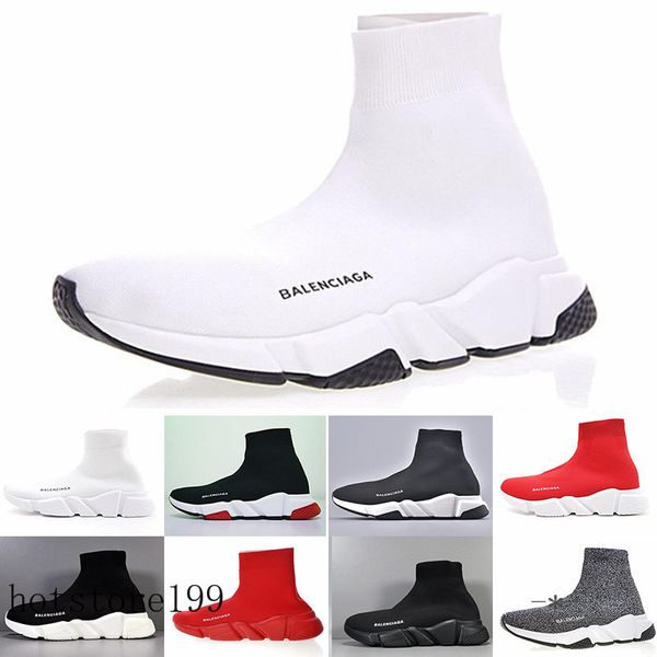 

2019 designer men women speed trainer sock shoes black white red glitter flat fashion mens trainers runner size 36-45 trrf2